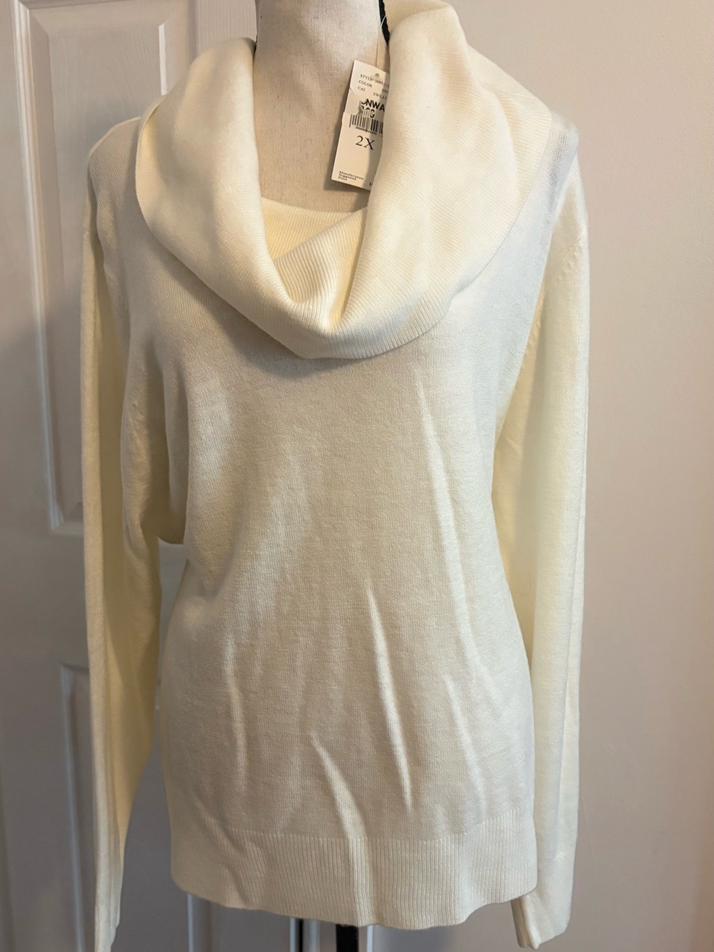 Ivory Cream Cowl Neck Long Sleeve Knit Sweater Women’s Plus Size 2X